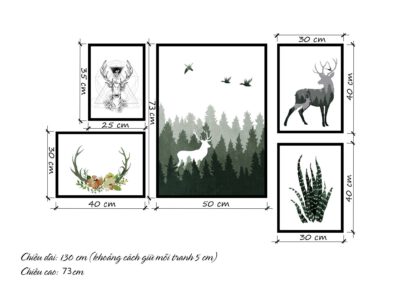 Bộ 5 tranh rừng và hươu