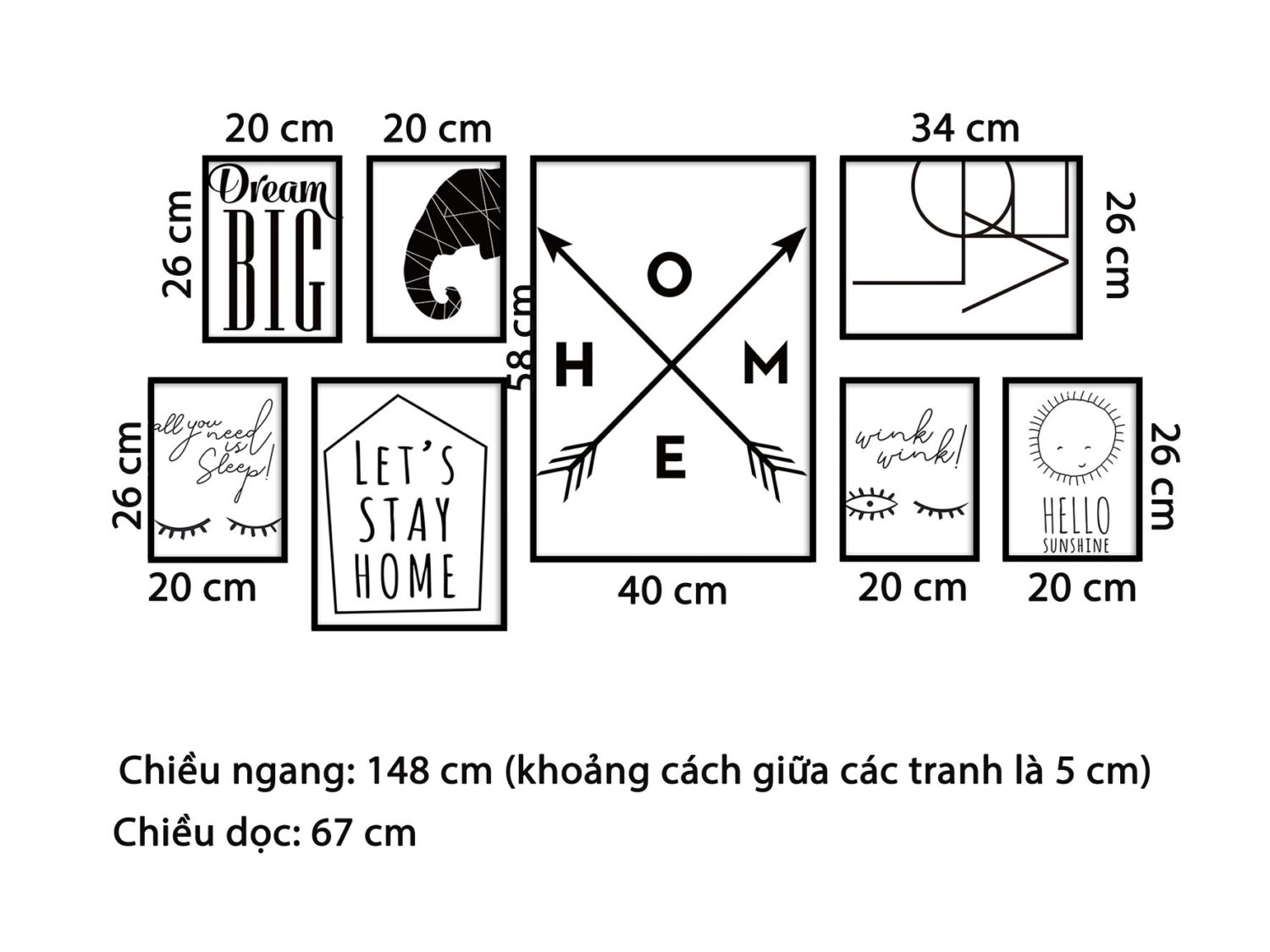 Bộ 8 Tranh Trắng Đen Stay Home